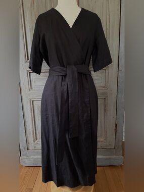 NWT Everlane black Wrap Midi Dress with Waist Tie large
